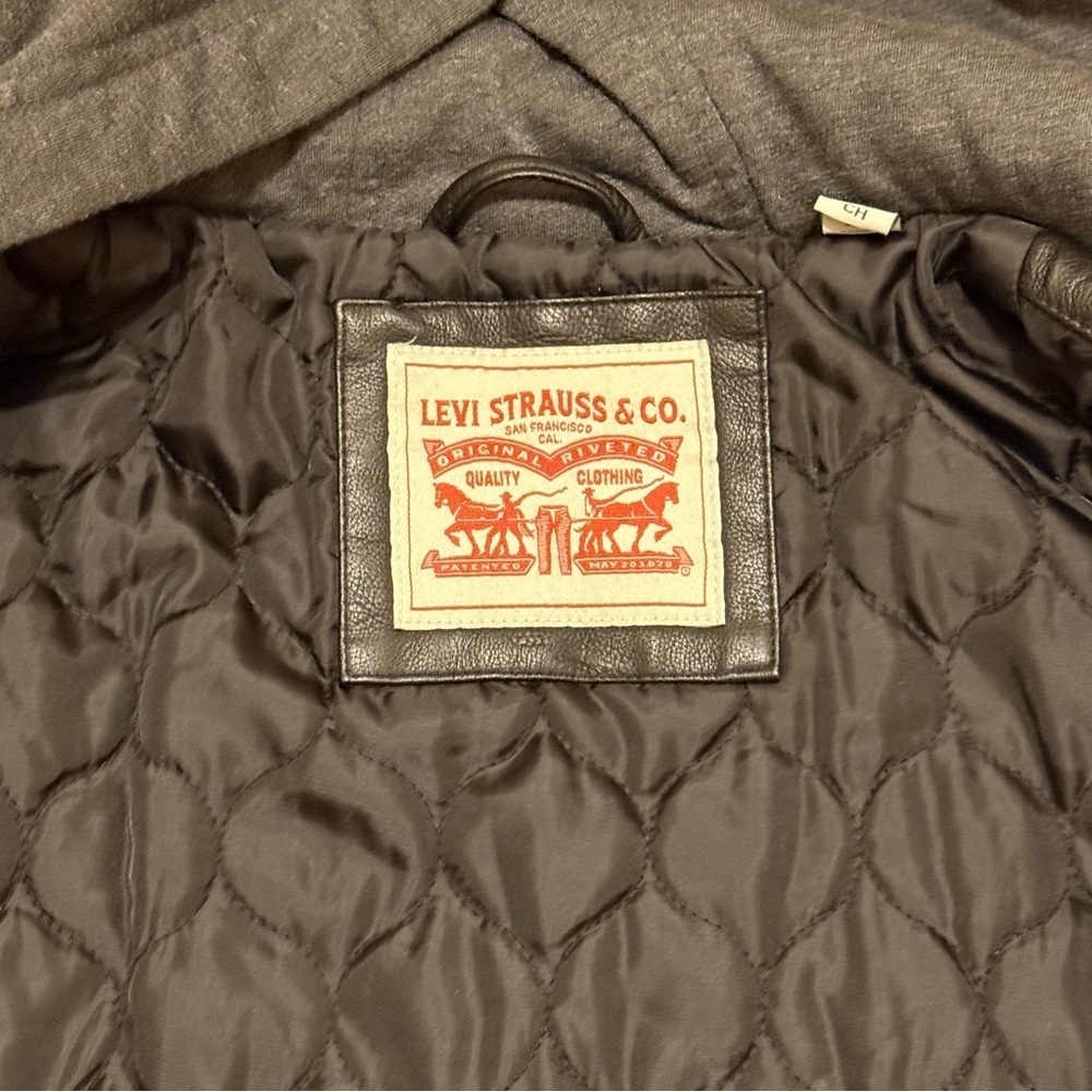 Levi Strauss Biker Leather HoodedJacket Size Small - Picture 8 of 10